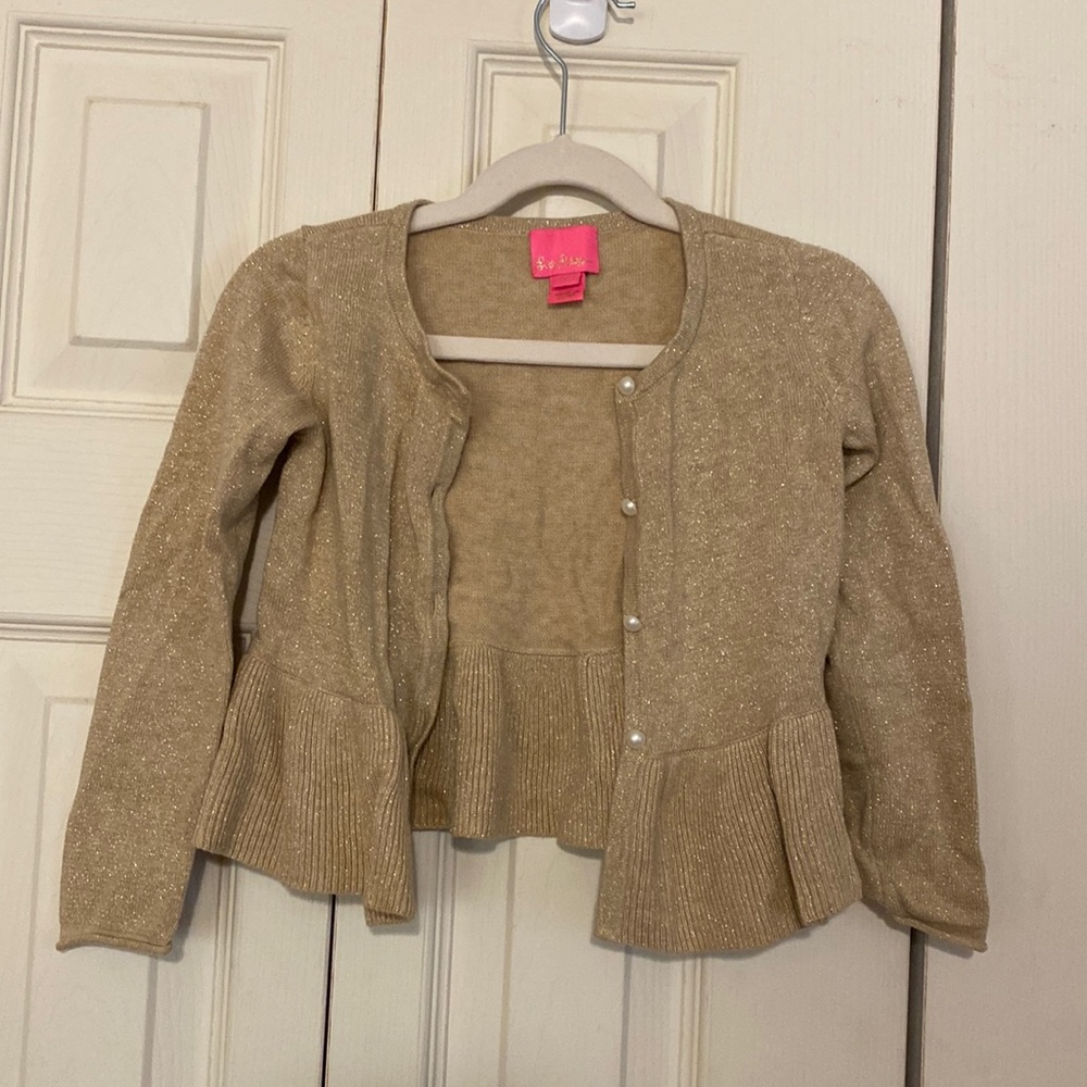 Lilly Pulitzer girls gold crop ruffle sweater size S (4-5)
